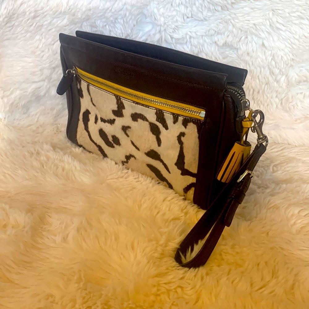 Coach leather and calf hair clutch purse